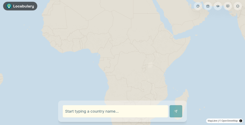 Locabulary start board: a map of Africa and an empty country-name field